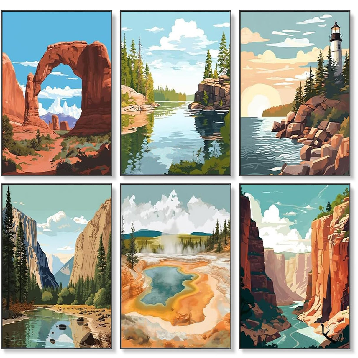 6 Pack Paint by Numbers Kit for Adults Beginner, National Park Adult Paint by Number Kits on Canvas Without Frame, National Park Landscape Oil Painting by Numbers for Home Decor Gift 8” W x 12”L Fountor