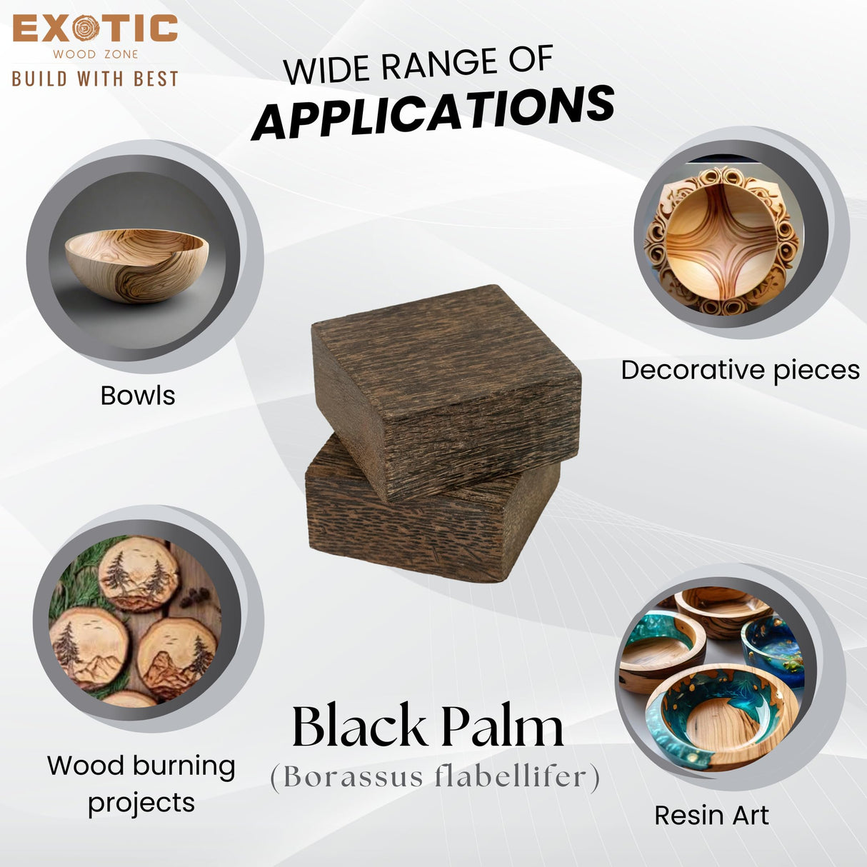 Exotic Wood Zone Black Palm Unfinished Wood Bowl Blanks Kiln Dried | Hardwood Square Blocks for DIY Woodworking Enthusiasts, Wood Pieces for Wood Crafts and Projects (6"x 6" x 2") Exotic Wood Zone