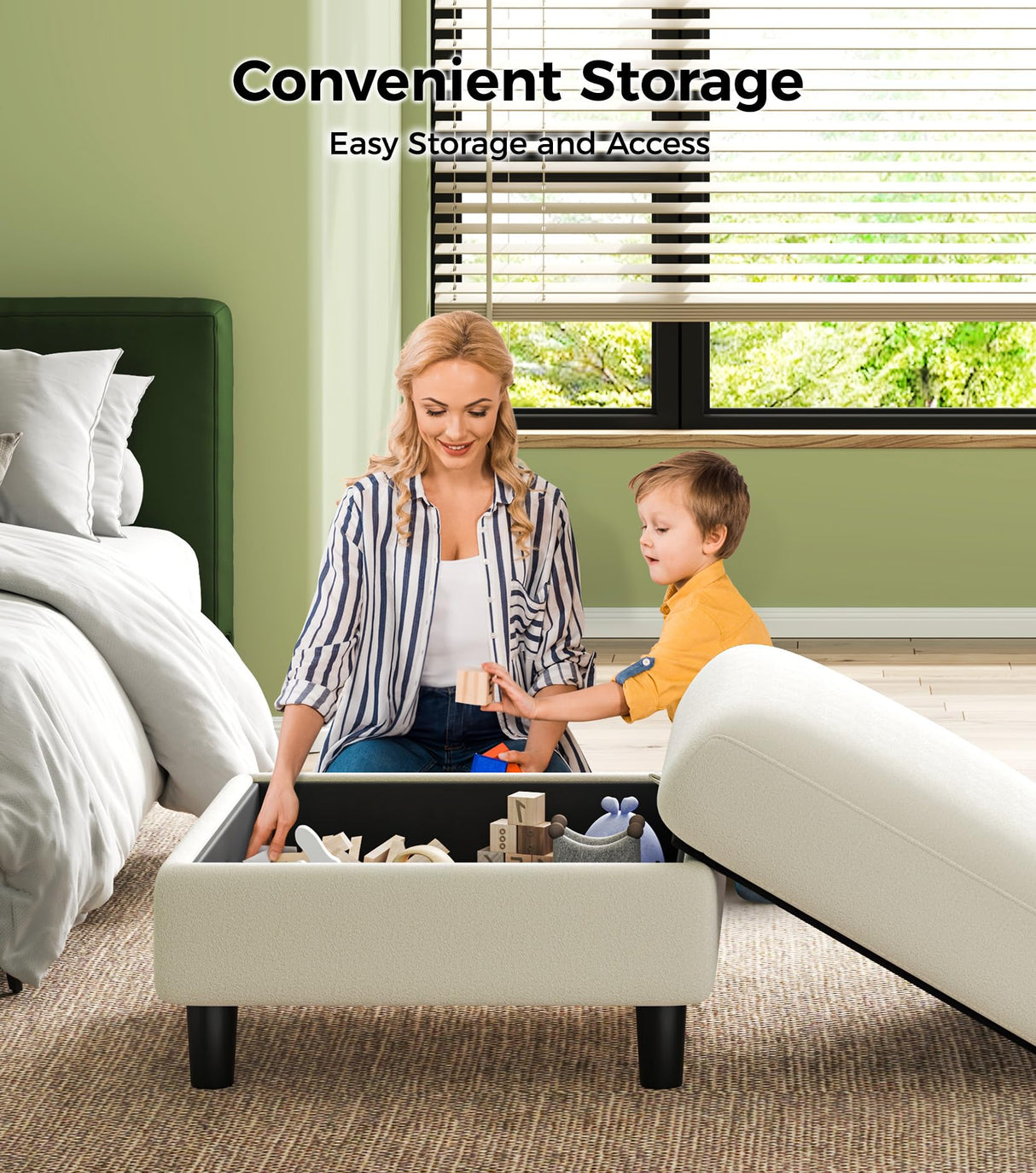 Welzona 83" Sofa Couch, Comfy L Shaped Couch with Storage Ottoman, Teddy Couches for Living Room, Tool-Free Loveseat Sofa, All-Wood Sofas for Living Room, Small Couches 2 Pillow Included, Beige Welzona