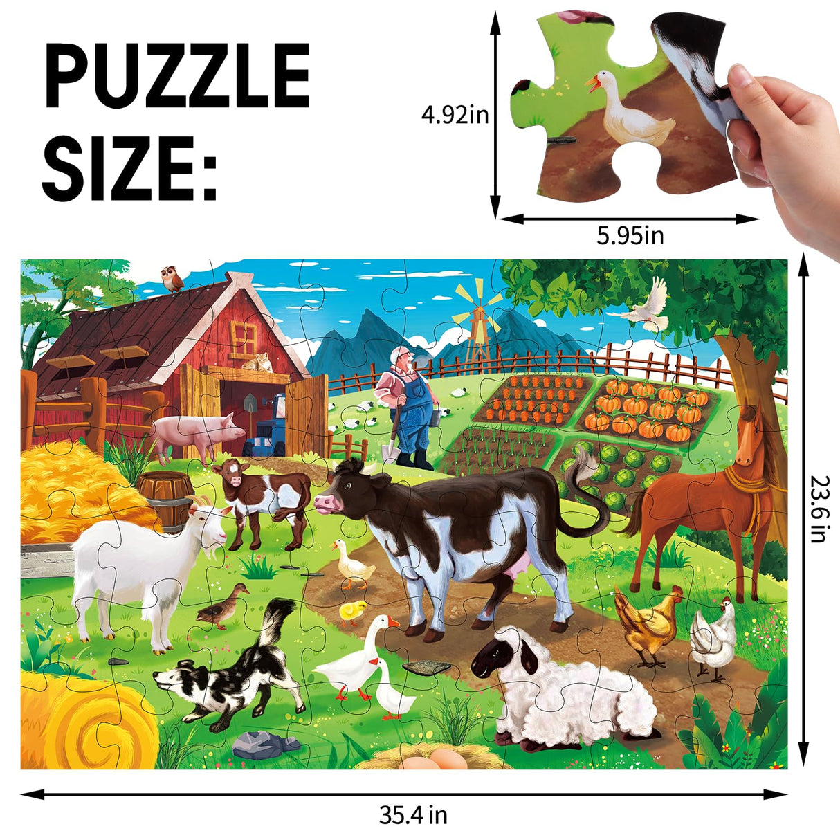 Jumbo Floor Puzzle for Kids,Farm Animals Jigsaw Large Puzzles,48 Piece Barn Puzzle for Toddler Ages 3-5,Children Learning Preschool Educational Toys,Birthday Gift for 4-8 Years Old Boy and Girl IFLOVE