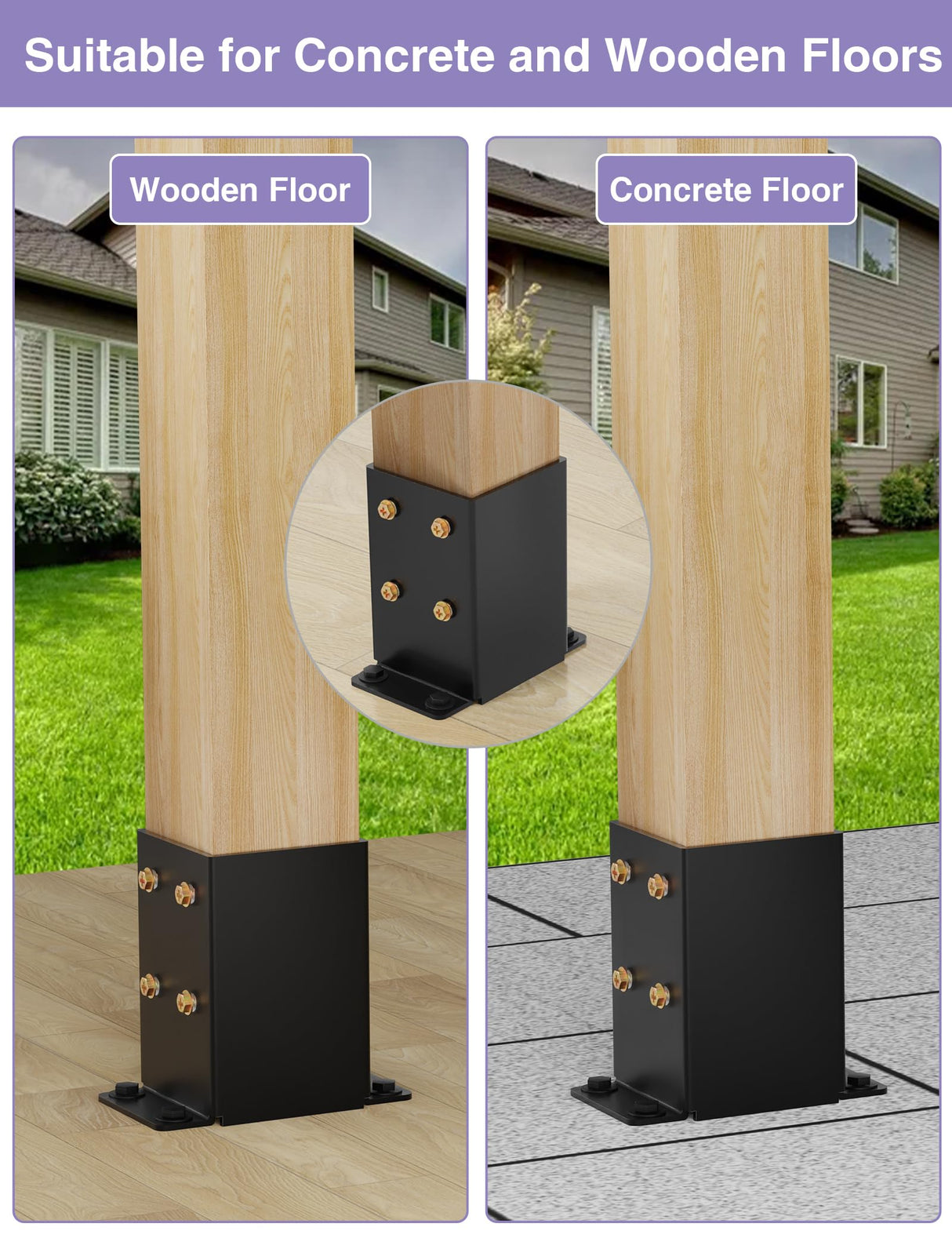 4 PCS Metal 4×4 Post Base, Inner Size 3.5"x3.5" Heavy Duty Post Bracket with Anti-Corrosive Partition, Powder-Coated Post Anchor for Pavilion Deck Railing Support Deck Base Plate PGGP