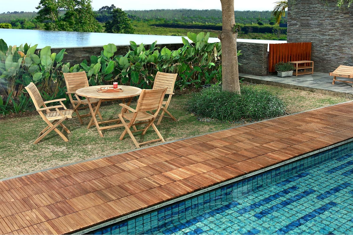 Nordic Style Teak Interlocking Tiles - Wooden Floor Tile Set for Indoor and Outdoor Use - Perfect for Sauna, Patio, Deck, Spa Floors - 10 Square Feet (12" x 12" - 9 Slat Design, Oiled Finish) NORDIC STYLE TEAK