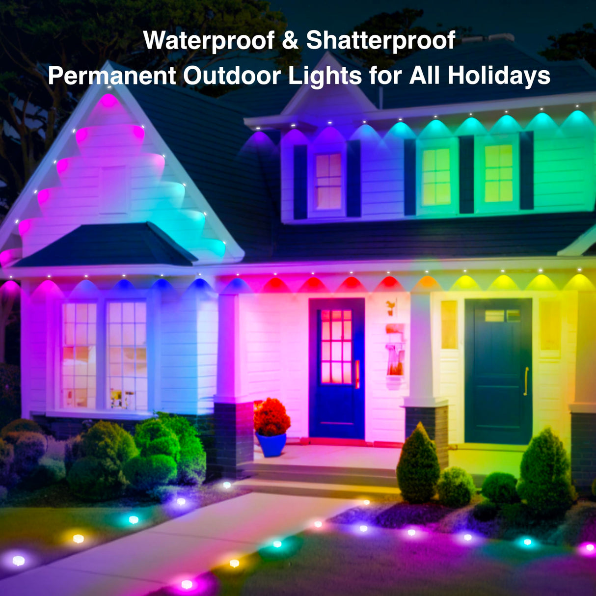 Permanent Outdoor Lights Eaves Light House Light Outdoor Permanent Christmas Lights Multicolor (mulito Color, 100ft with 72 Lights) Honche