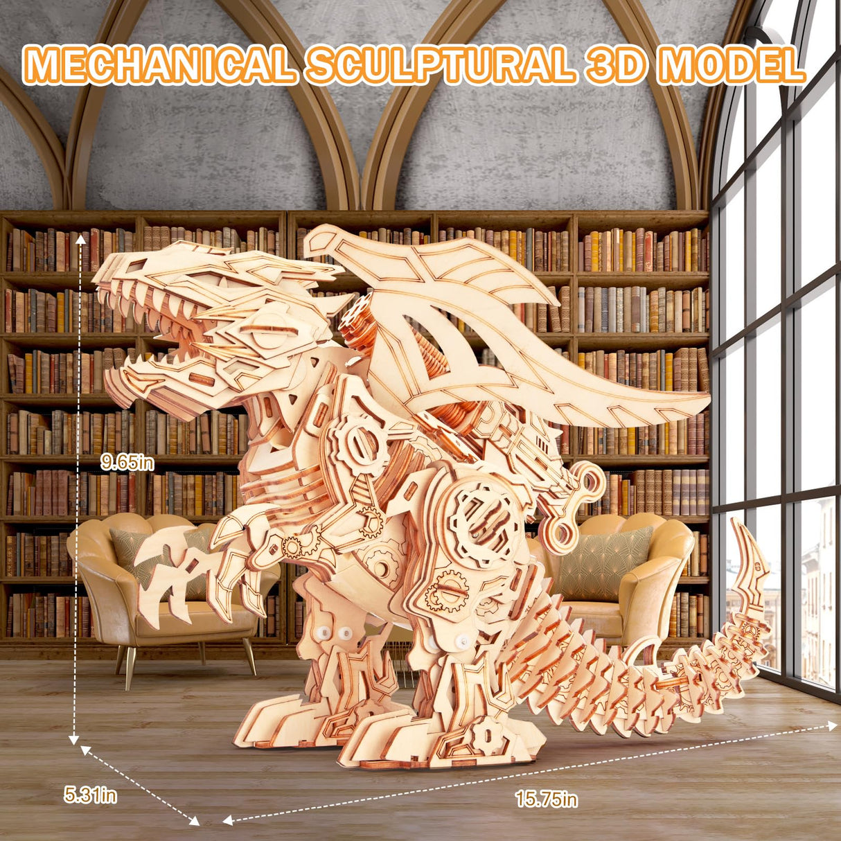 RMOKA 3D Wooden Puzzles for Adults, Building Sets Walking and Roaring Dragon Wooden Model Kit - DIY Mechanical Dragon Puzzle Toys for Boys Kids Ages 8-12-14, Gifts for Teen Men with Lifelike Walk RMOKA
