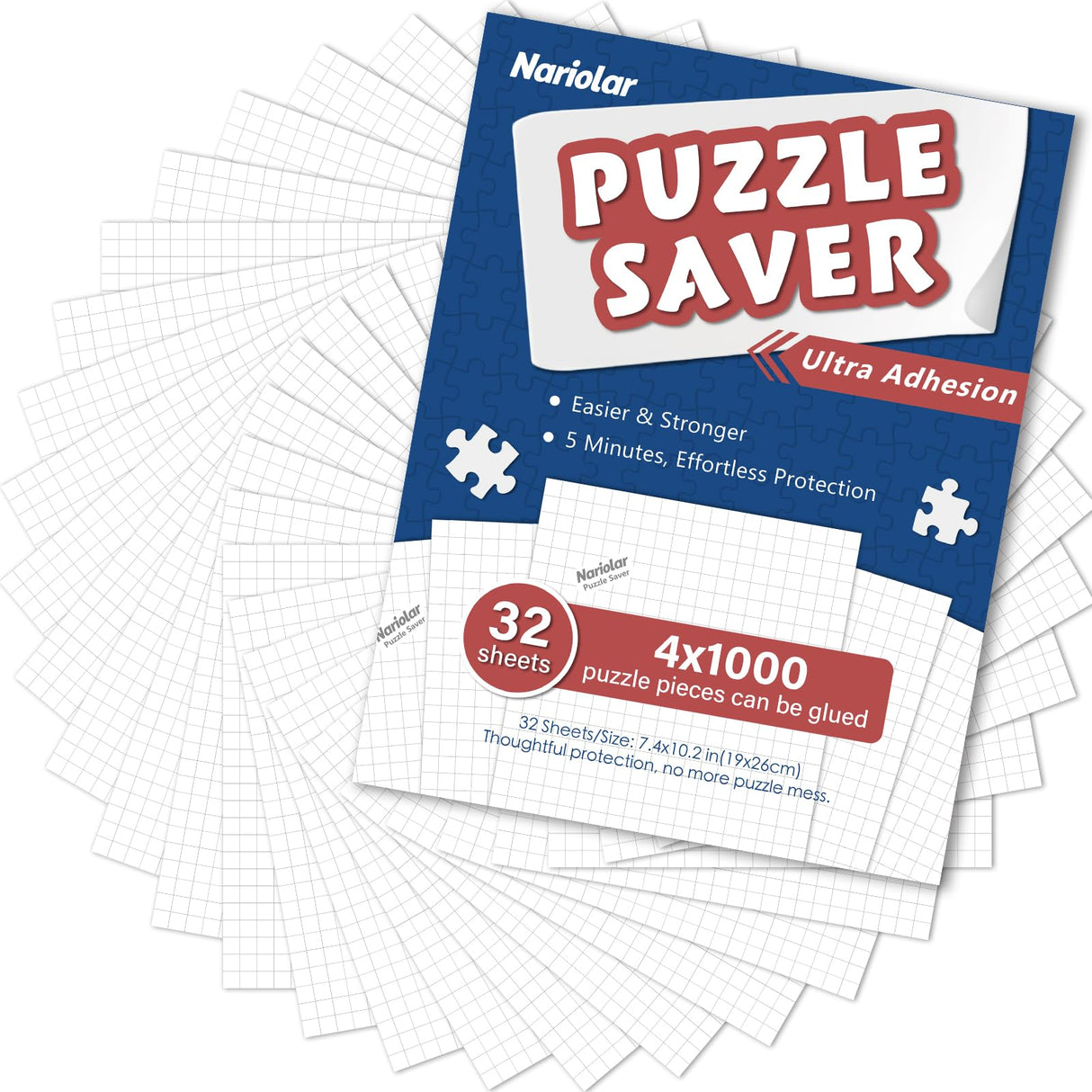 Nariolar Ultra Adhesion Puzzle Glue Sheets, 32 Puzzle Saver Sheets Preserves 4×1000 Pieces Jigsaw Puzzle, Puzzle Saver for Easy Preservation in Minutes Nariolar