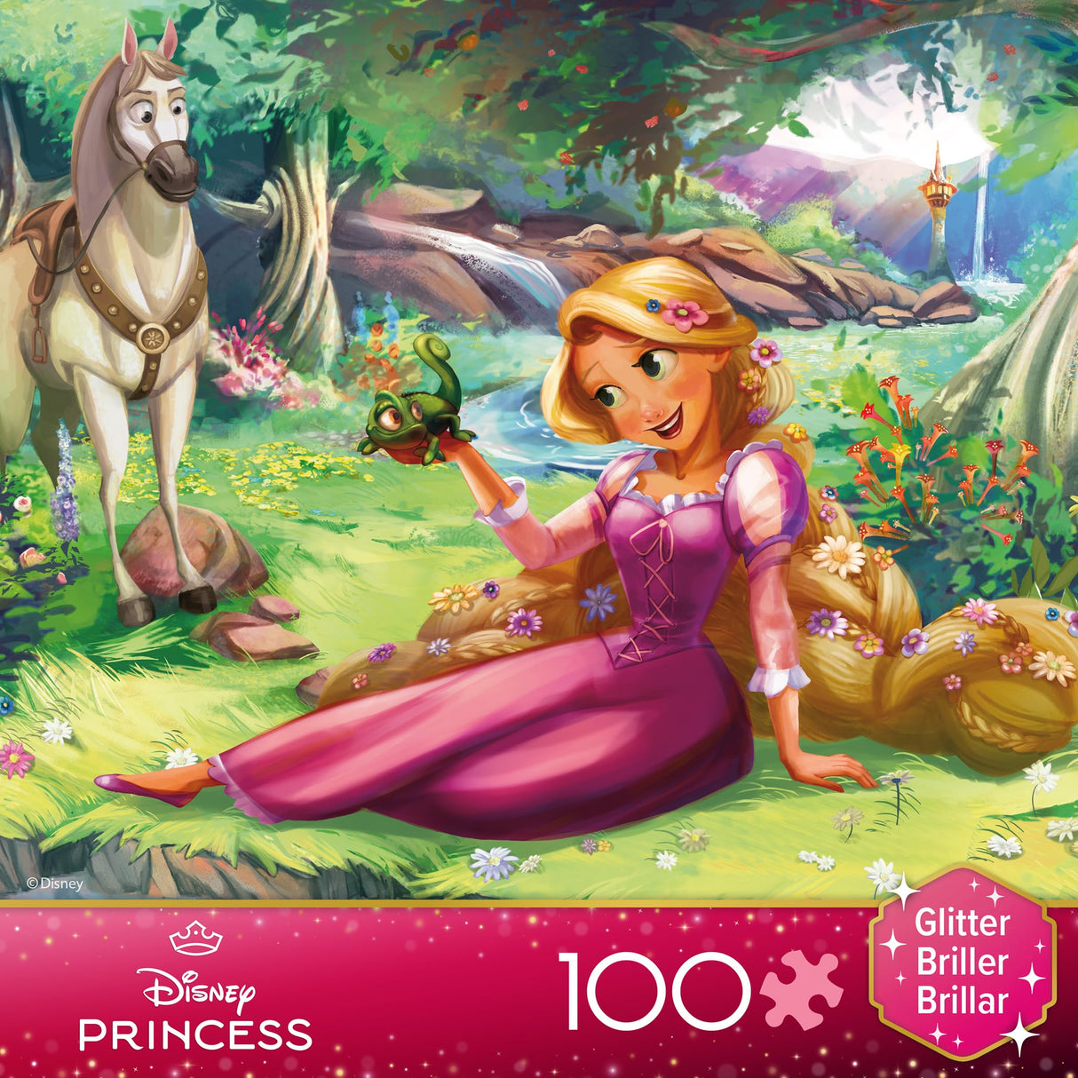 Ceaco - Disney - Princess Trio - Rapunzel and Pascal - Glitter Puzzle - 100 Piece Jigsaw Puzzle Ceaco