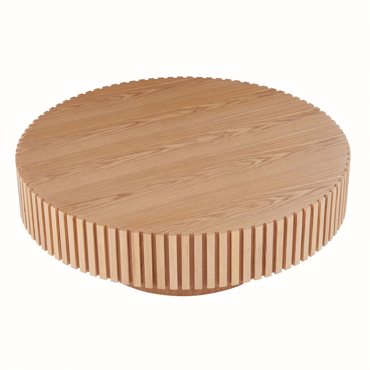 JURMALYN Round Coffee Table Wood Circle Coffee Table for Living Room Contemporary Fluted Coffee Table for Apartment, Easy Assembly ø31.49'', Wood Oak JURMALYN