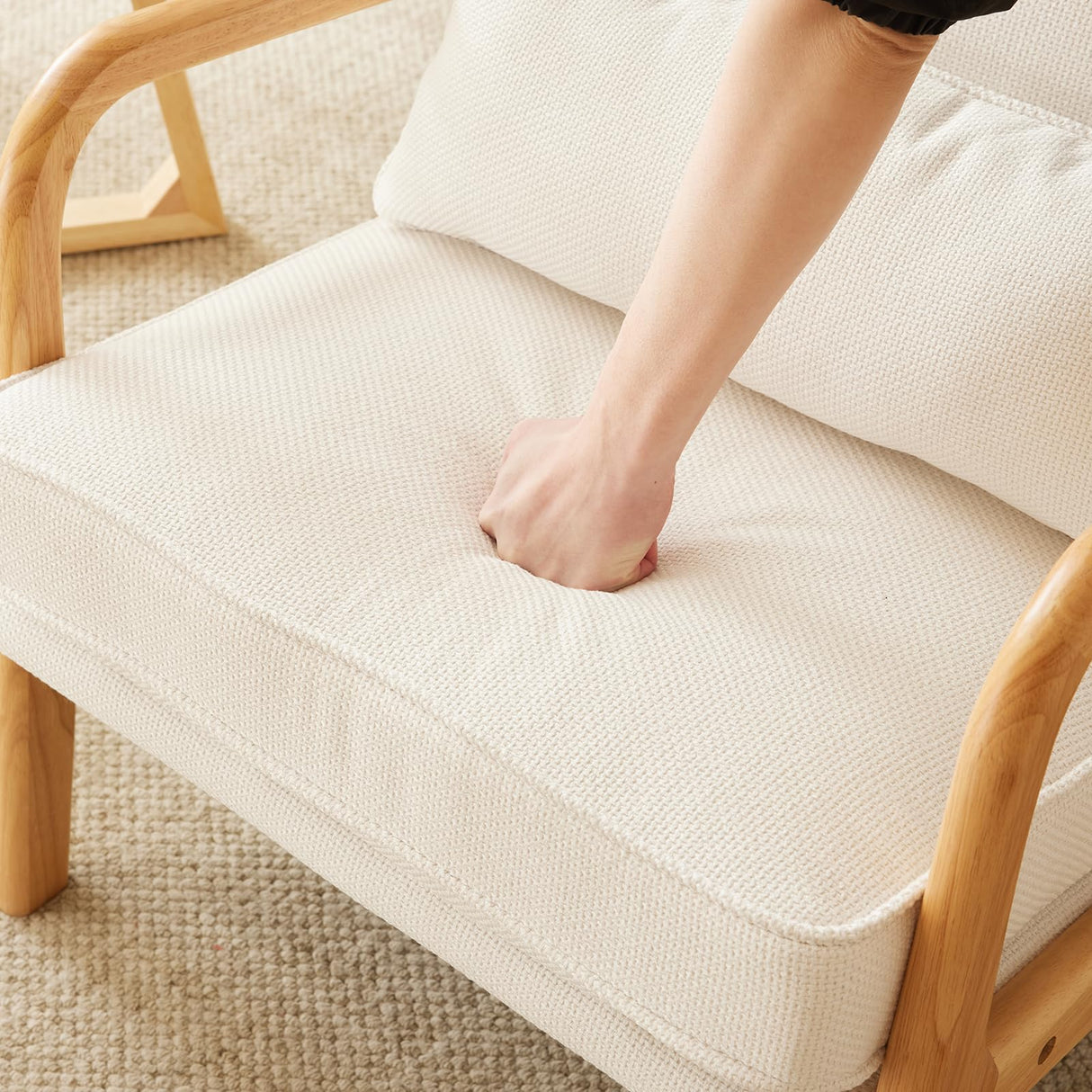 Bonnlo Coarse Beige Accent Chairs Set of 2, Upholstered Mid Century Modern Lounge Fabric Chairs Reading Chairs Side Sitting Chair Solid Wood Bonnlo