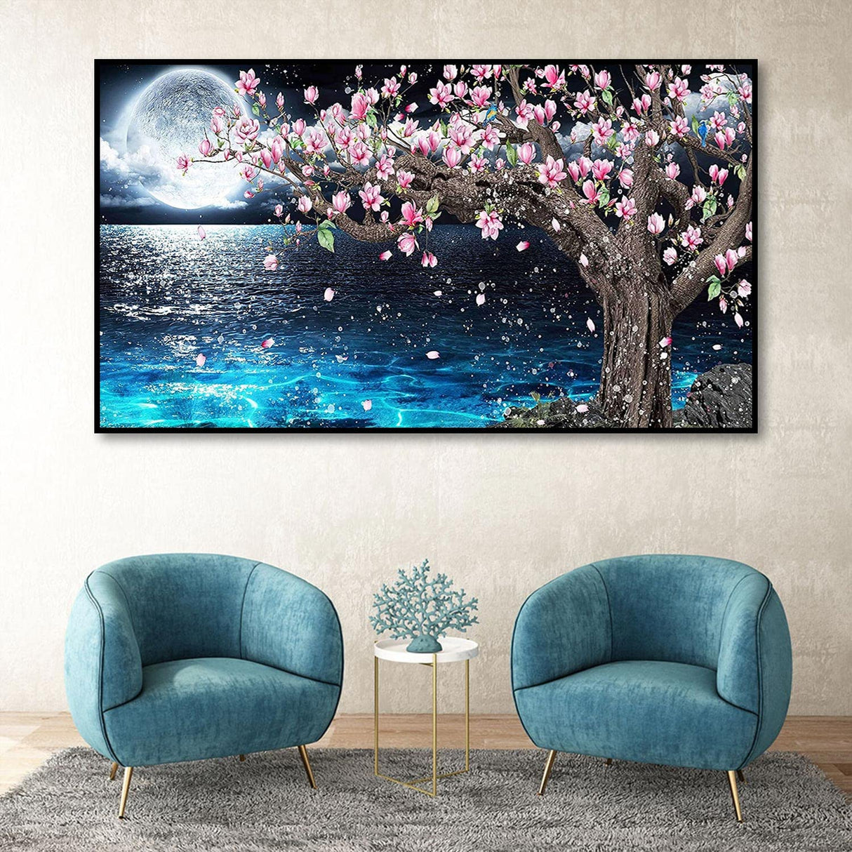 pchmcu 5D Lake Diamond Painting, Diamond Painting Moon Kits for AdultsïŒDIY Full Drill Crystal Rhinestone Arts and Crafts, Gem Art Paints with Diamond Home Wall Decor 27.5 X 15.7inch pchmcu