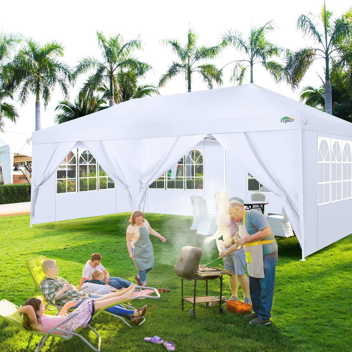 COBIZI 10x20 Pop Up Canopy with 6 Sidewalls, Conical Party Tent 10x20 with 3 Adjustable Height Waterproof, UV-Resistant with Carry Bag, Sandbag, Stake, Tents for Parties, Commercial (Frame Upgraded) COBIZI