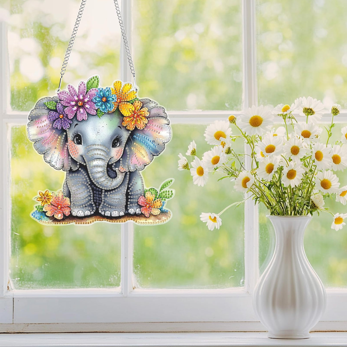 Hanging Diamond Art Kits for Adults Beginners, Elephant Flower Diamond Painting Pendant Kit, DIY Acrylic 5D Special Shaped Crystal Diamond Gem Art Painting Hanging Ornament for Home Wall Decor Genius maker