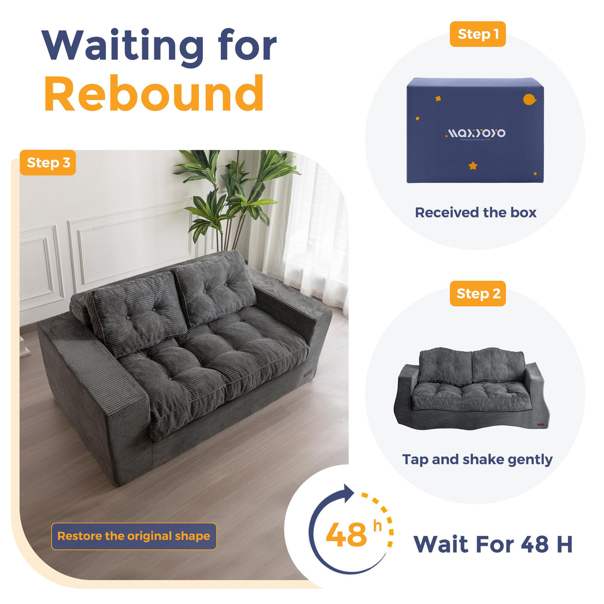 MAXYOYO Bean Bag Chair for Adults, Upholstered Floor Sofa with Armrests, Loveseat Boneless Couch with Tufted Cushion & Backrest, Sofa in A Box, Large Bean Bag Couch for Bedroom Living Room, Dark Grey MAXYOYO