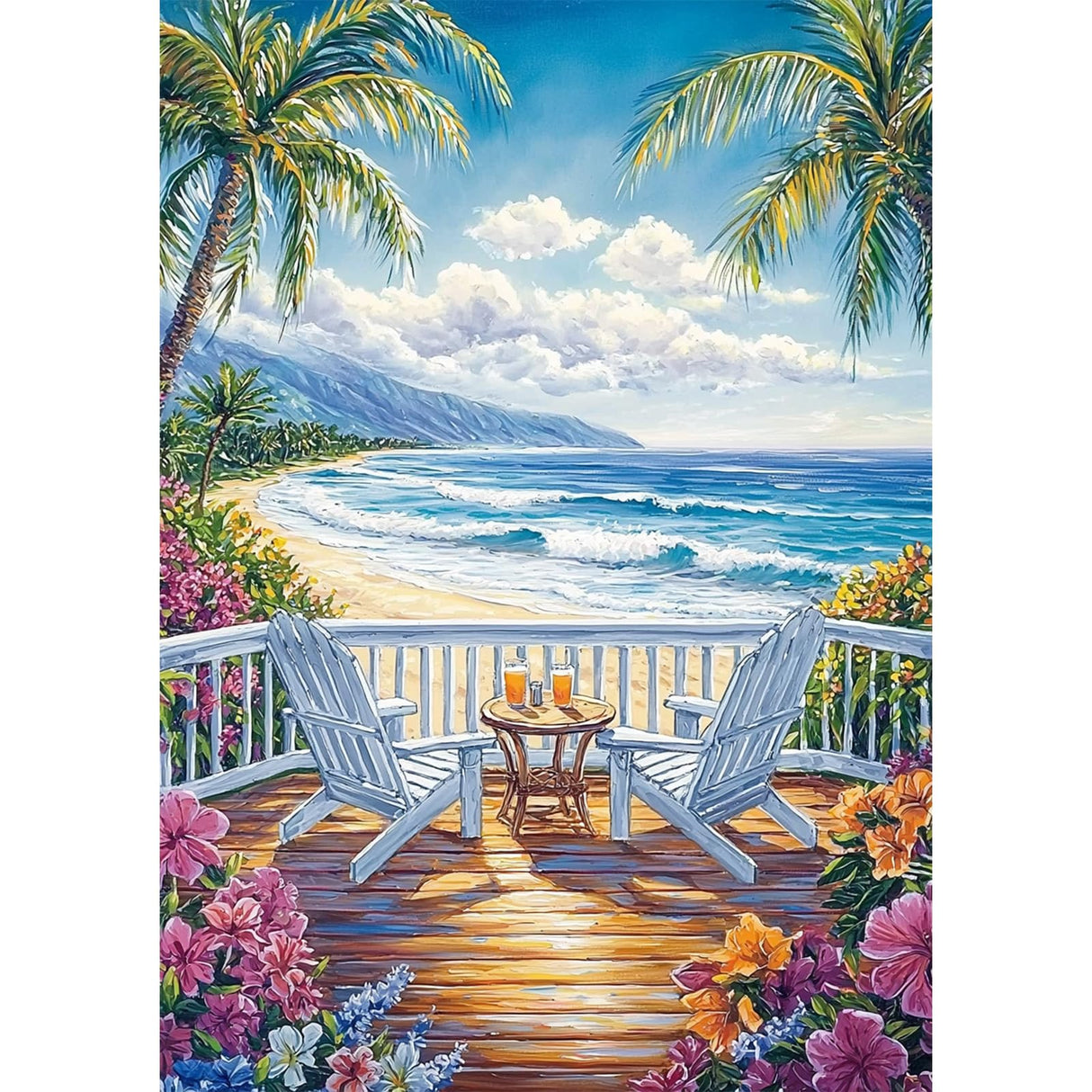 SENQAO Beach Diamond Painting Kits for Adults, Coconut Tree Diamond Art Paintings Kit for Beginners, 5D Full Drill Diamand Art Kits, Gem Art Crafts for Adults Wall Decor 12x16in(Vacation Beach Chair) SENQAO