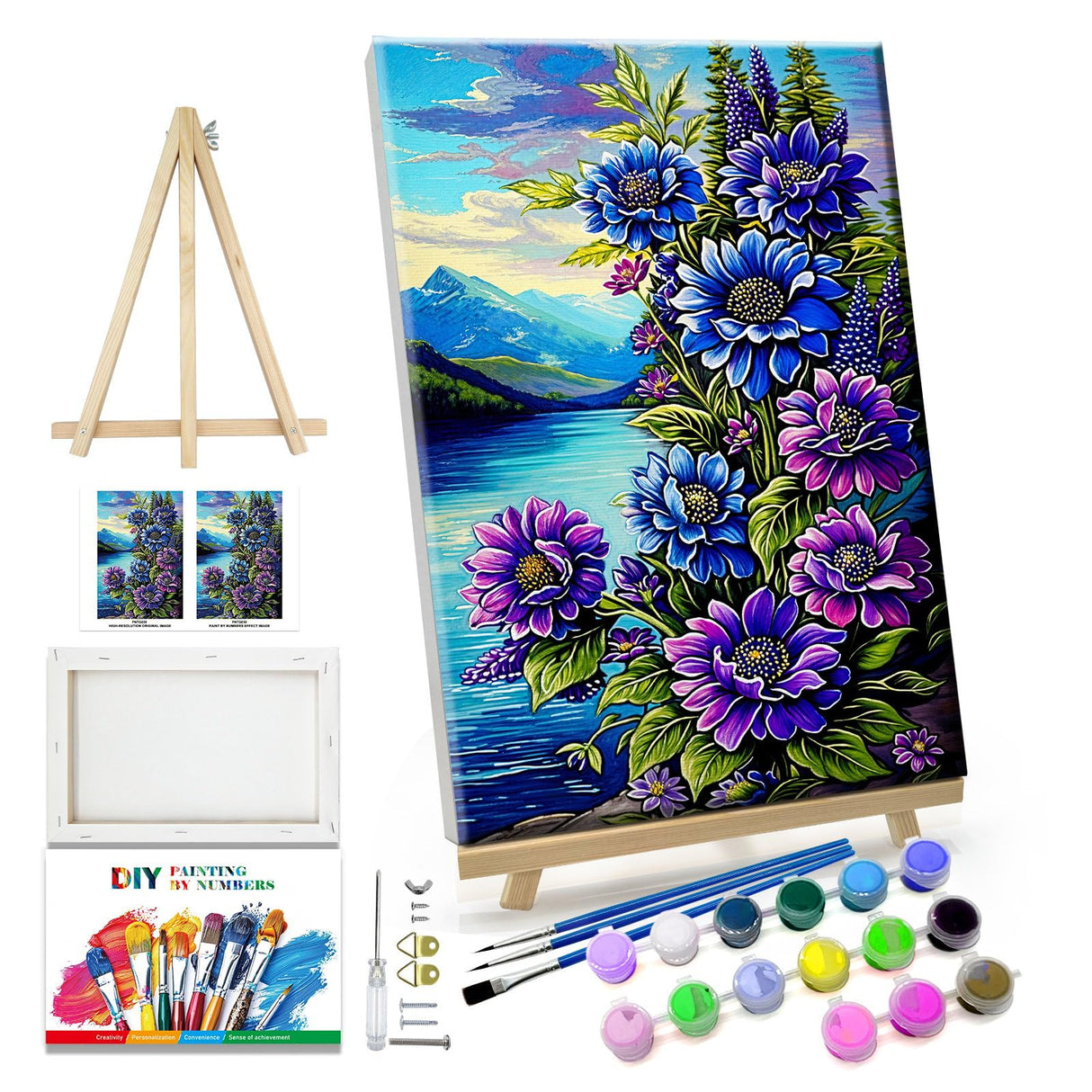 JOOZ Paint by Numbers Kits for Adults with Frame Landscape Adult Paint by Number Kits Flowers Paint by Number with Easel Mountain Paint by Numbers Canvas for Gift Home Wall Decor 7.87x11.81 Inch JOOZ