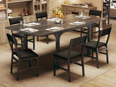 7-Piece Dining Table Set for 4-6, Extendable Kitchen Table Cushion Chairs Set of 6 with 6 Chairs, Rectangle Dining Table with Metal Frame & MDF Board, Folding for Small Apartment Saving Space,Grey Oak