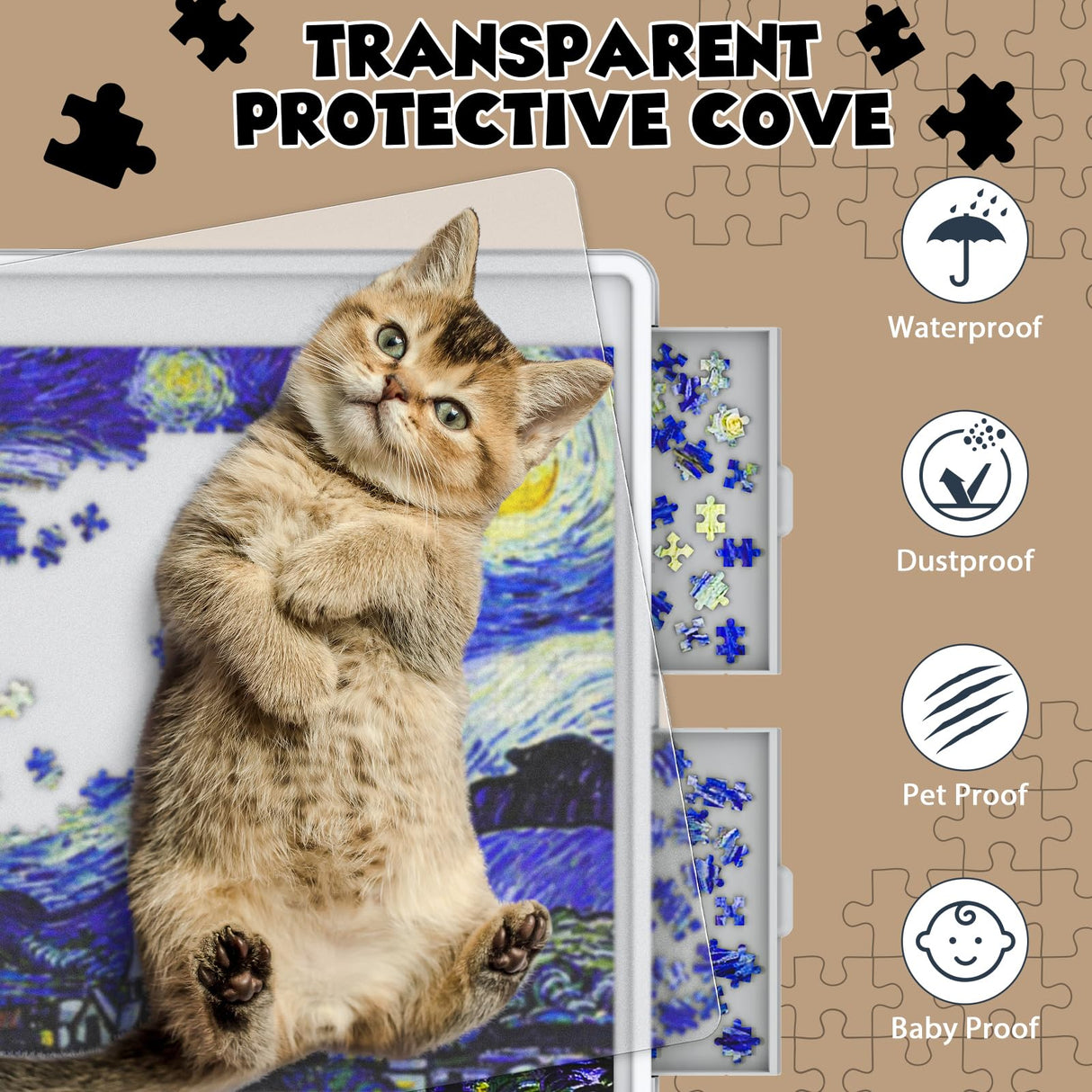 1500 Piece Rotating Puzzle Board 4 Drawers and Cover, 35"x28" Double Sided Felt Mat Portable Jigsaw Puzzle Table with Lazy Susan Spinning for Adults and Kids Kroyedfuw