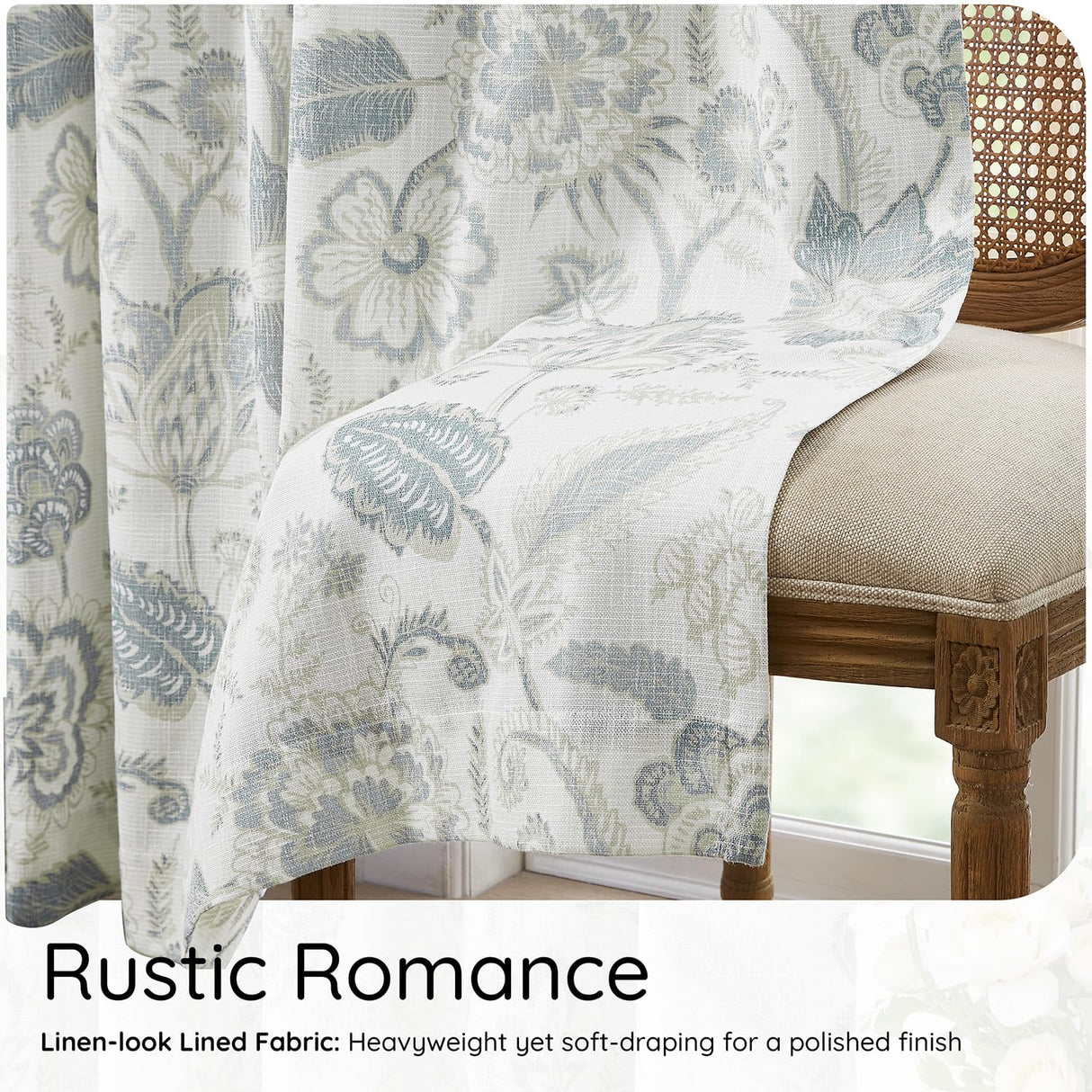 Kayne Studio Blue Grey Blackout Curtain Panels Linen Botanical Leaf Print Floral Farmhouse Drapes Soundproof Light Blocking Window Treatment Living Room Bedroom Pinch Pleated BackTab,40"x108",2 Panels Kayne Studio