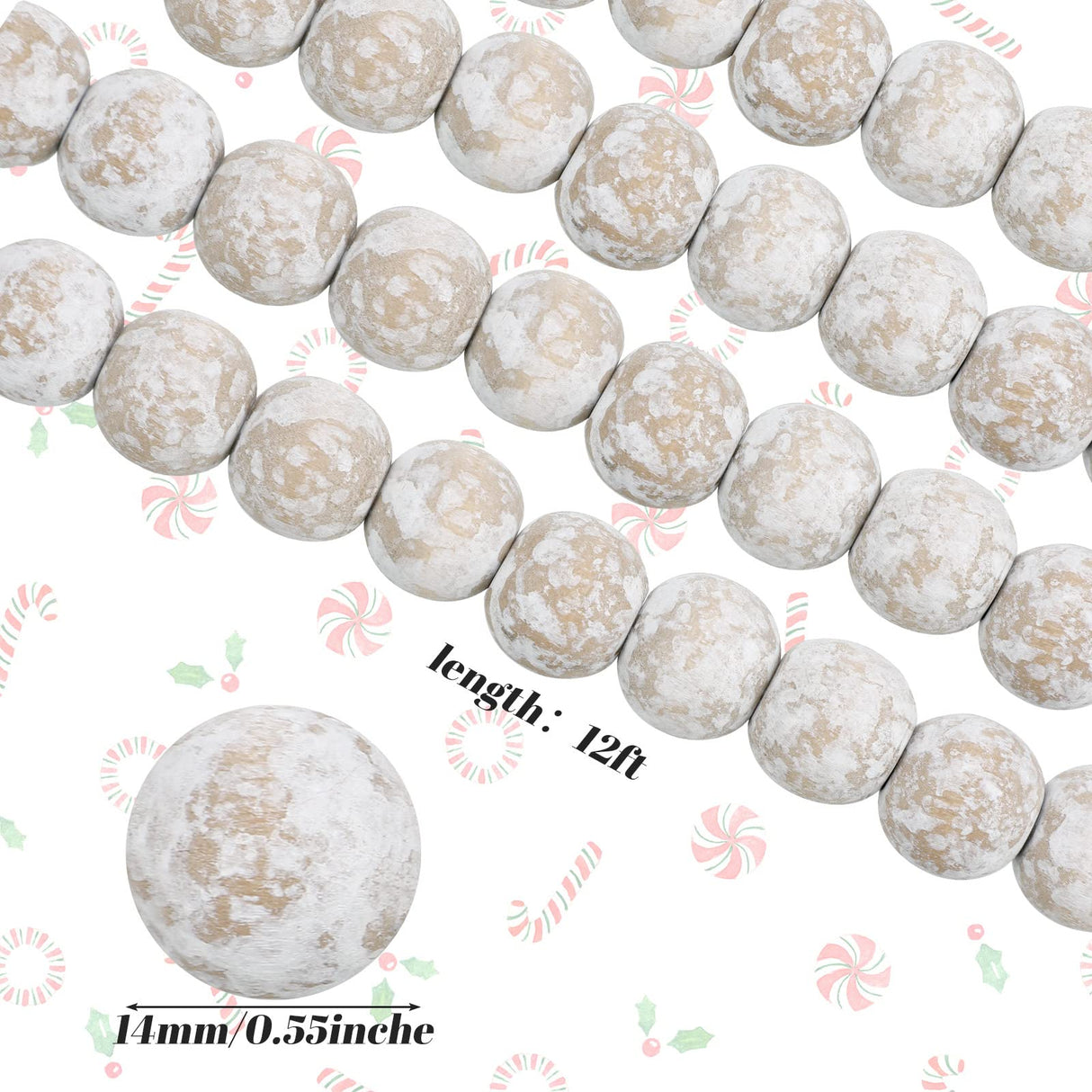 Christmas Wooden Bead Garland Wood Bead Garland Christmas Tree Decorations for Christmas Holiday Favors, 12 Feet (Retro White) Hicarer