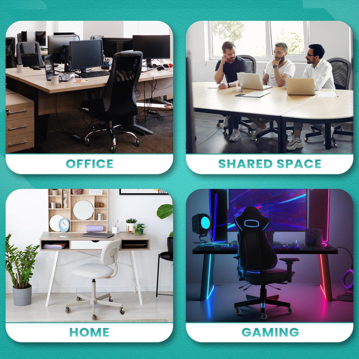 Office Chair Casters, Set of 5, 3 inch Heavy-Duty Replacement Rubber Wheels for Desk & Gaming Chair are Easy to Install & Suitable for All Floors, Including Carpet & Wood Wheels Xela