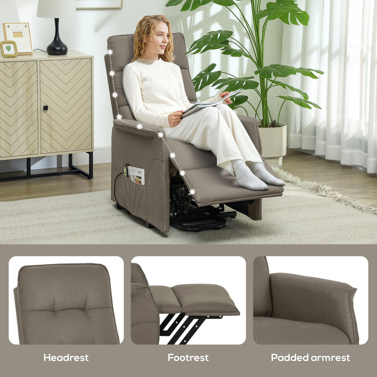 HOMCOM Power Lift Recliner Chair for Elderly, Fabric Lift Chair Sofa with Remote Control, Side Pockets, Pocket Spring, Tufted Back, Quick Assembly, Coffee HOMCOM
