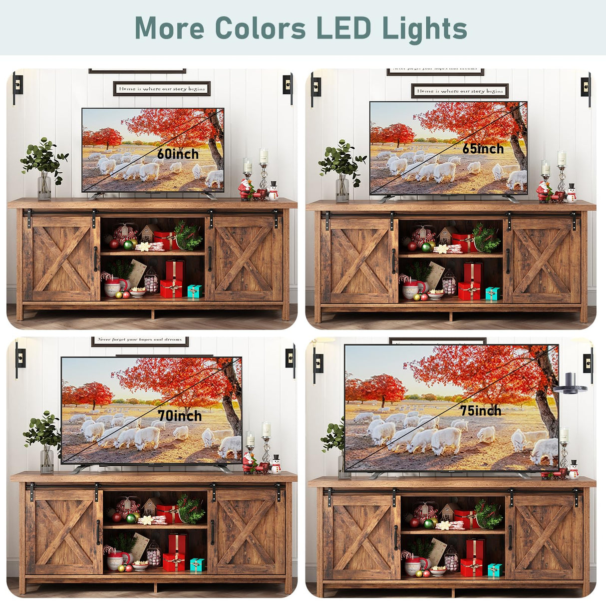 Elibeauty Rustic Brown Farmhouse TV Stand for 50-65 Inch TVs with Adjustable Shelves and Sliding Barn Doors Elibeauty