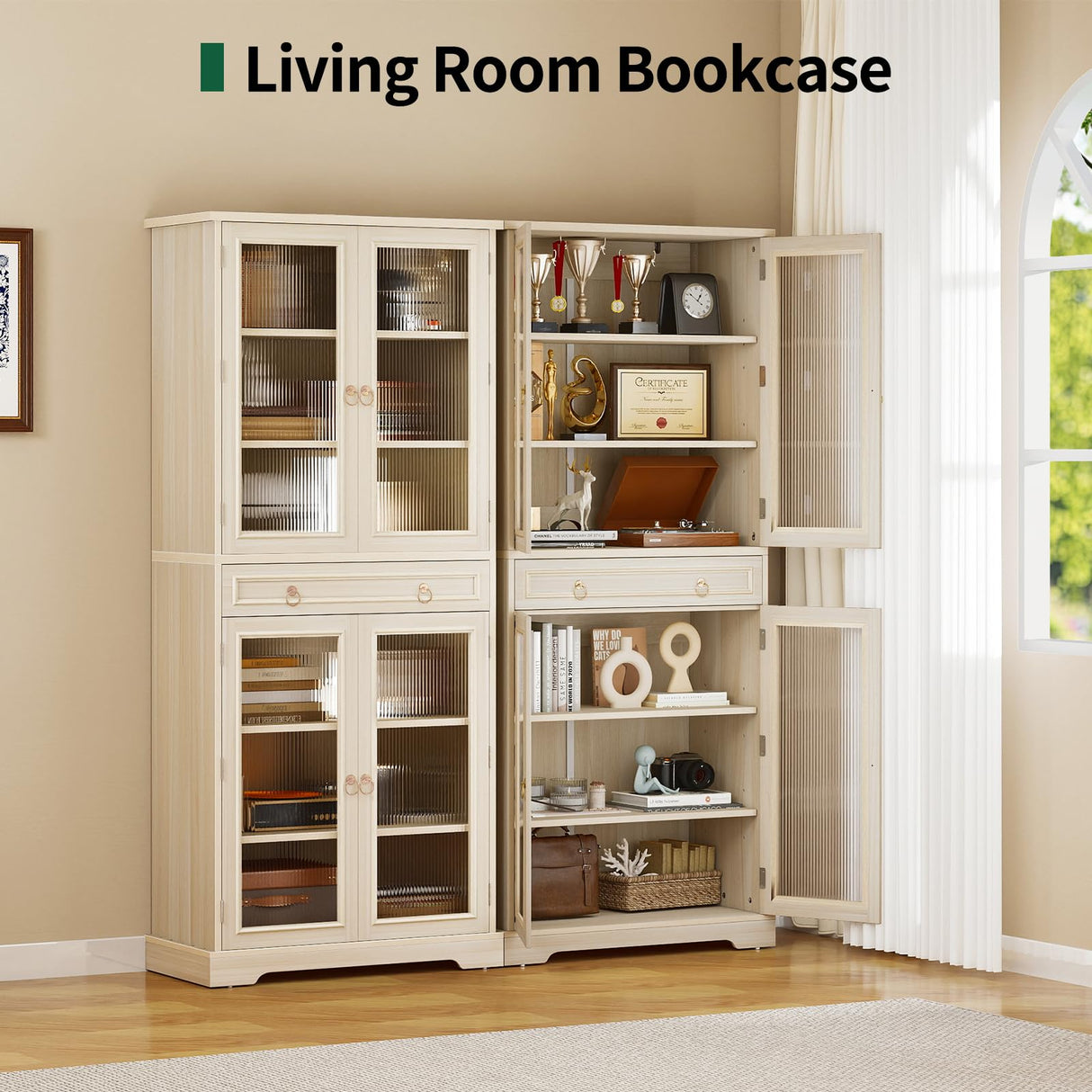 Curlaky Kitchen Pantry Cabinet with Arcylic Doors and Adjustable Shelves - 72" Tall Storage Cabinet Freestanding Cupboard with Drawer, Food Pantry Cabinet, Wood Storage Cabinets for Dining Room, White Curlaky