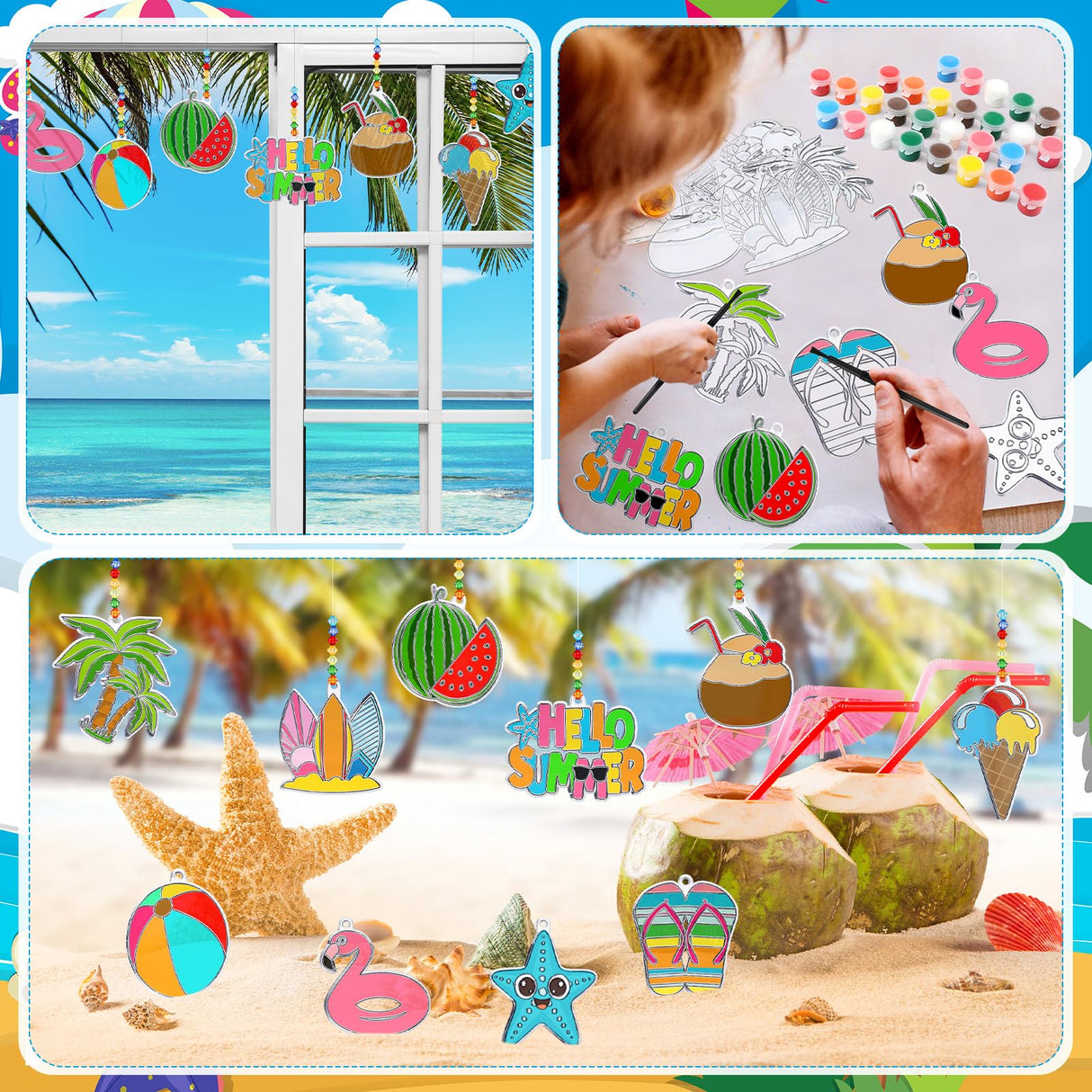 Sonwyoung 30 Sets Suncatchers Craft Kits, DIY Glow in The Dark Suncatcher Kits Stained Glass Window Paint Art for Classroom Party Activities Art Craft Party Favors(Summer) Sonwyoung