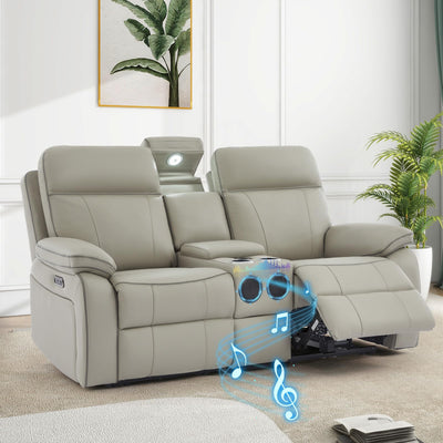 Neptane Power Reclining Loveseat with LED Reading Light/Storage Drawer/Bluetooth Speakers, Power Loveseat Recliner Sofa Wall Hugger Reclining Loveseat with Outlets(Grey, 2 Seat with Console)