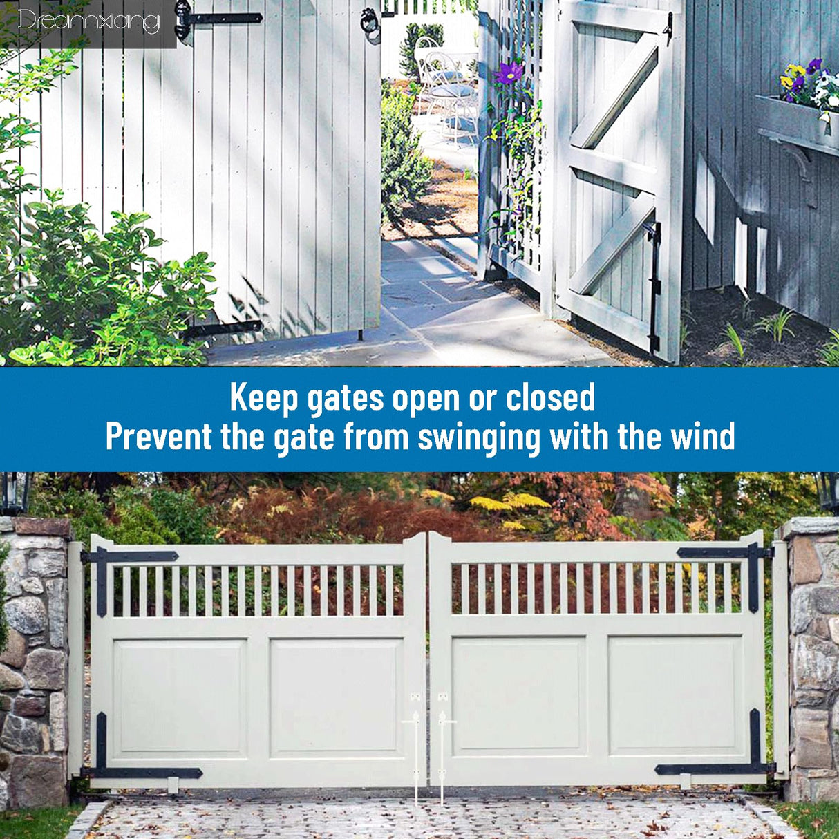 18" Heavy Duty Cane Bolt Gate Drop Rod Hardware Ground Latch for Wood PVC Vinyl Metal Fences Gates, Double Doors, White Solid Steel -2 Pack Dreamxiang