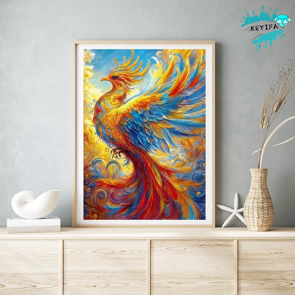 KEYIFA Diamond Art Kits Phoenix Diamond Painting for Adults, 5D Round Full Drill, Phoenix Diamond Dots Mosaic Painting for Beginner, DIY Gems Art Craft for Home Wall Decor 30x40cm KEYIFA