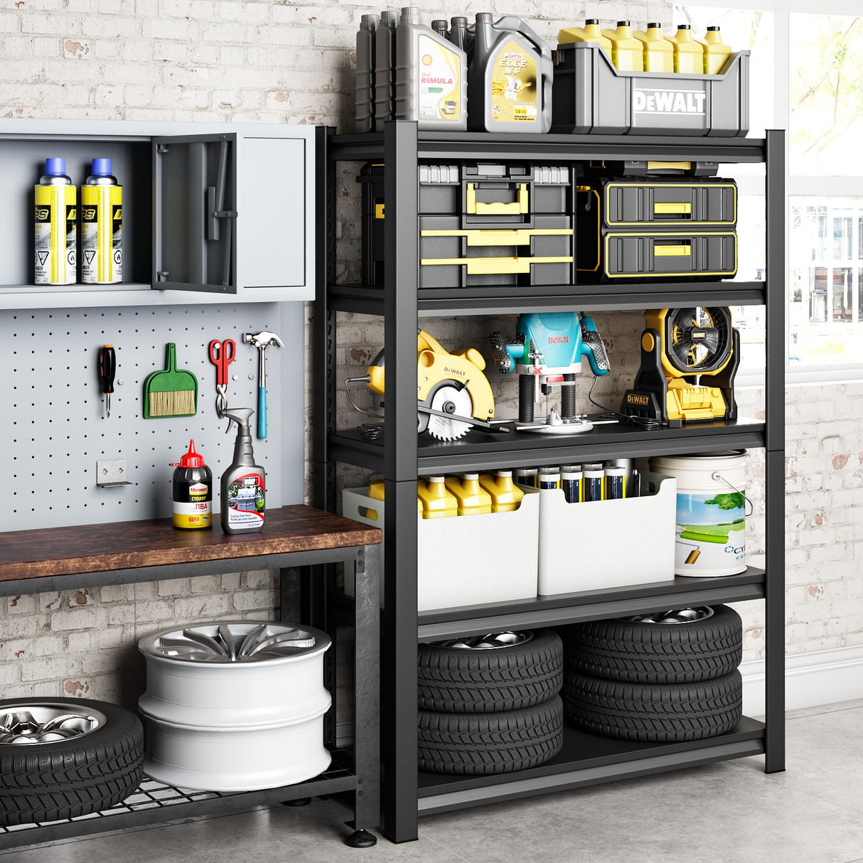 SDXYSTCE 48" W Garage Shelving Heavy Duty, 2800 Lbs Loads Garage Storage Shelves Heavy Duty, Metal Shelving Units and Storage Racks, Industrial Utility Shelf,48" Wx18 Dx78 H, Black SDXYSTCE