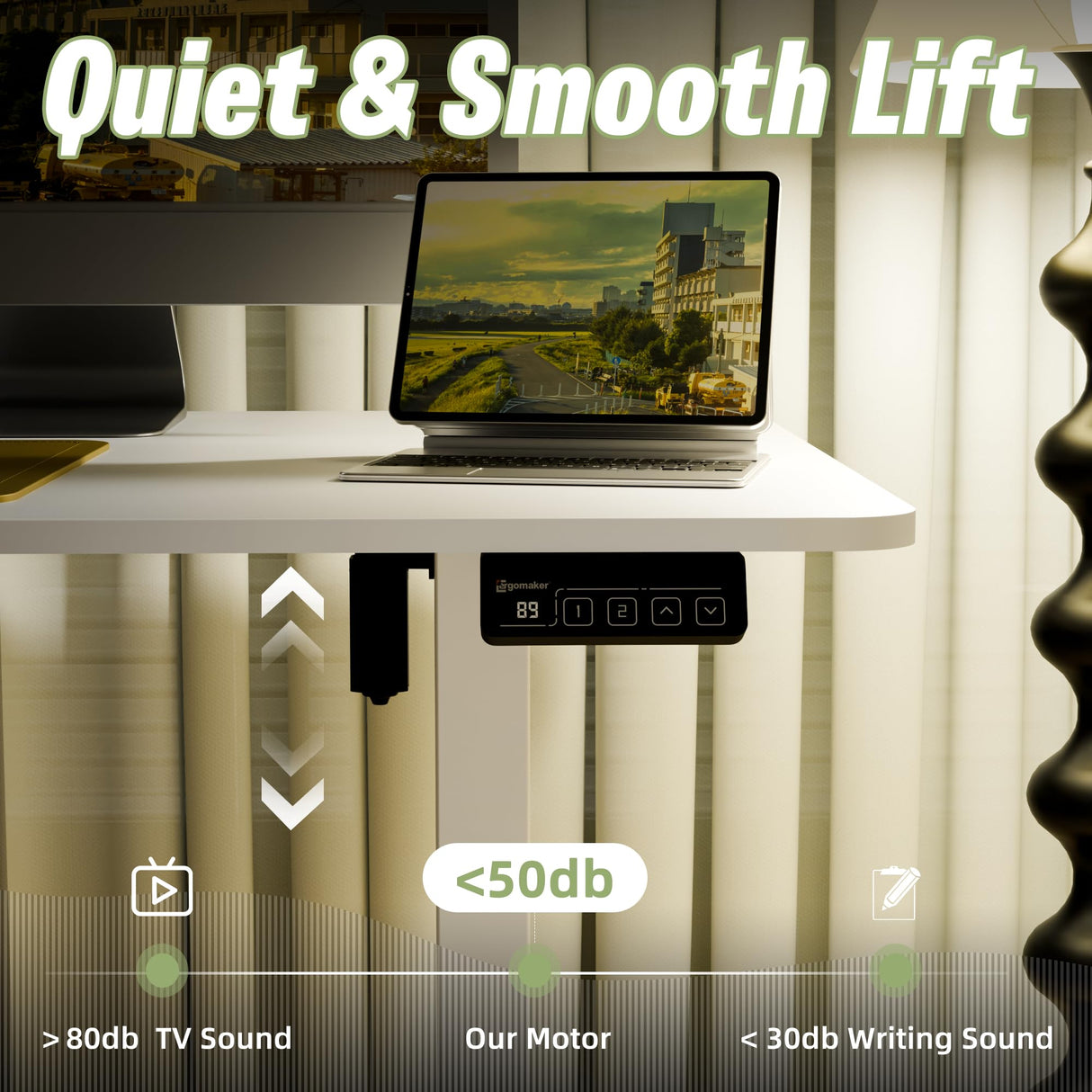 ERGOMAKER 55" Electric Standing Desk, Adjustable Height, Sit Stand Up Desk for Home Office & Computer Workstations, Memory Controller, White ERGOMAKER