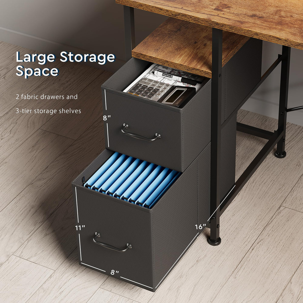 Maihail L Shaped Desk with Shelves,Reversible Computer Desk with LED Lights and Charging Station,Home Office Corner Desk with Monitor Stand,Brown Maihail