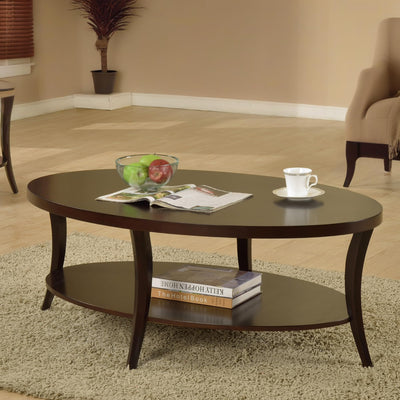 NicBex Coffee Table Wooden Coffee Table with Storage Oval Center Tables with Display Shelves Dining Table for Living Room, Dining Room, Office, and Bedroom,48" W, Espresso