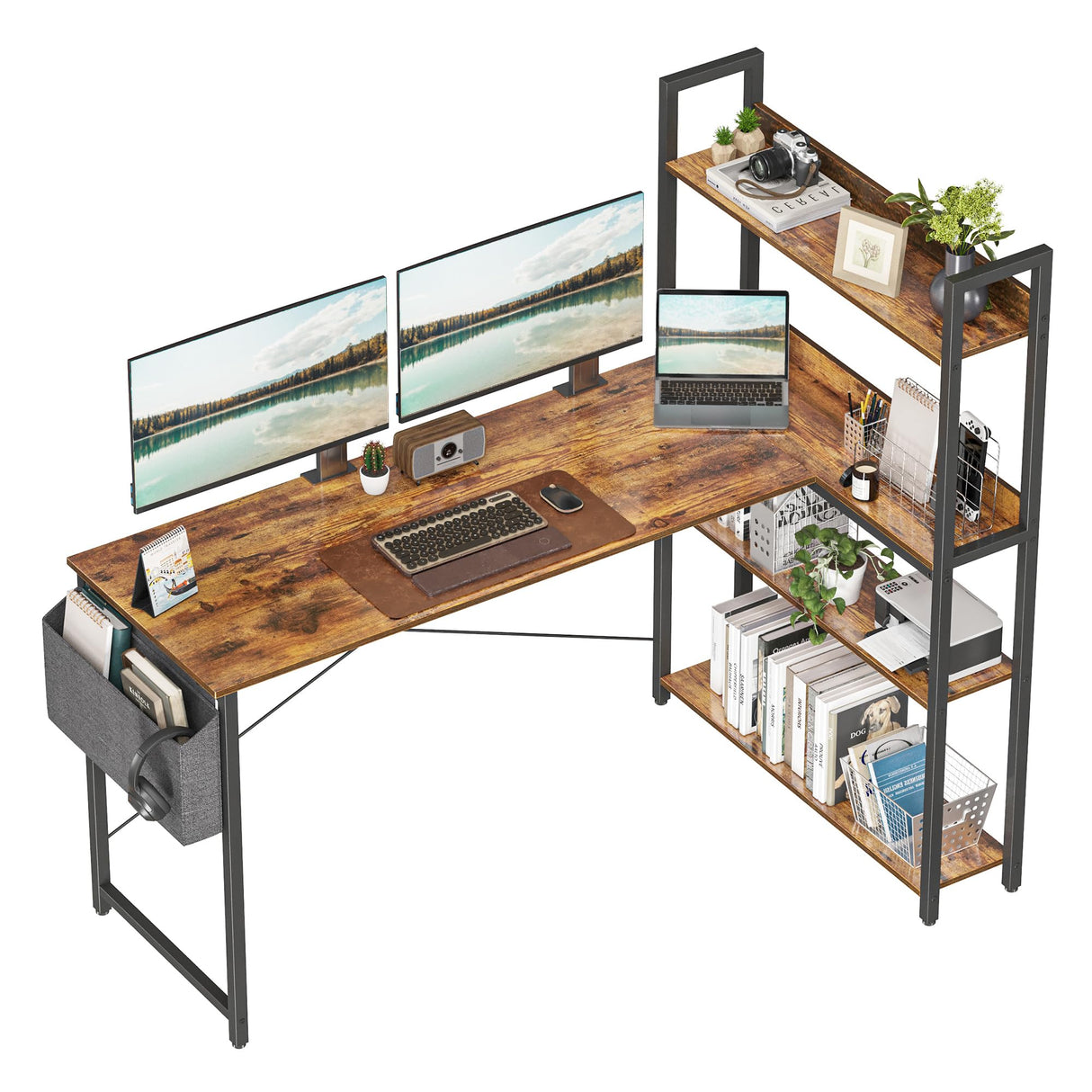 Treesland 55 Inch L-Shaped Computer Desk with Ample Storage for Home Office and Study Treesland