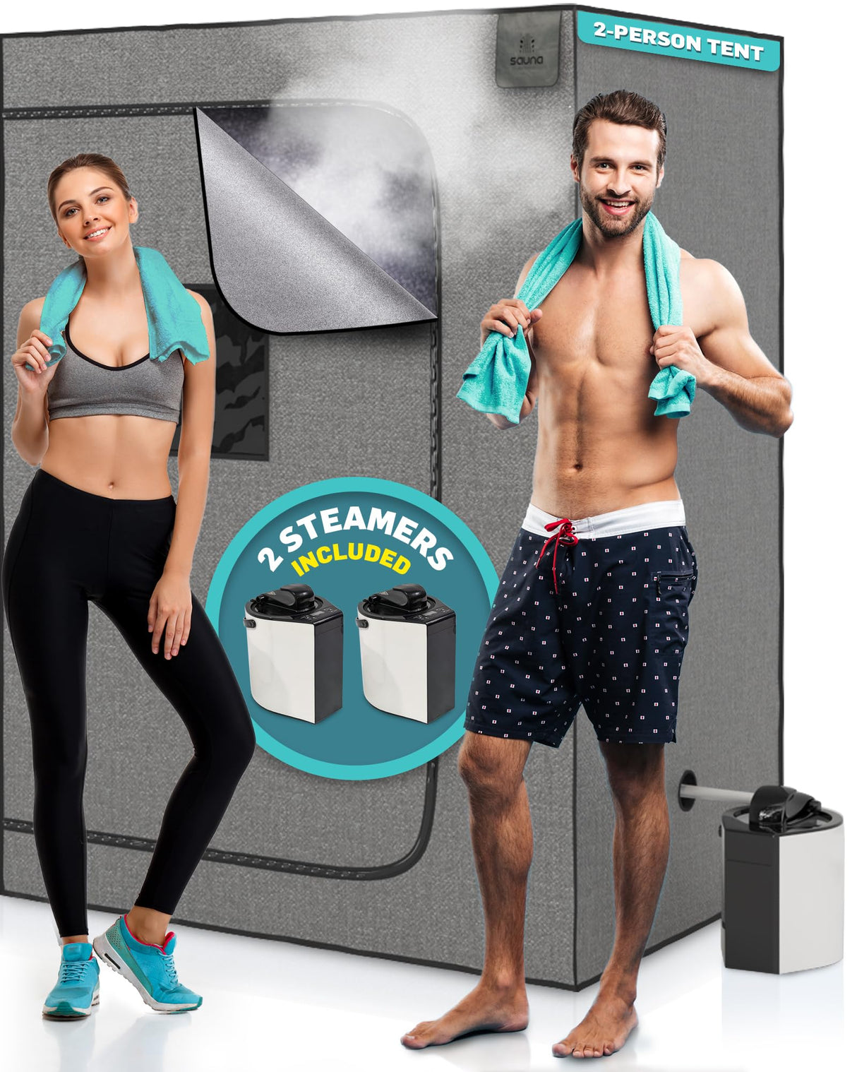 Sauna Rocket | 2-Person Full Body Sauna Bundle | in-Home Use for Relaxation, Recovery, and Wellness (Tent & Steamers) Sauna Rocket