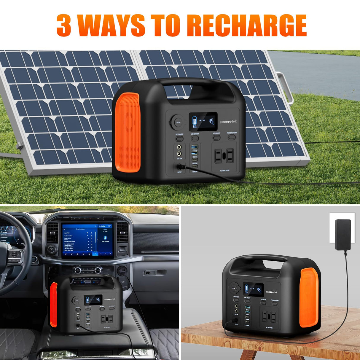 Portable Power Station, 300W (600W Peak) 299Wh LiFePO4 Solar Generator Pure Sine Wave 110V AC Car Outlets PD 60W QC3.0 Backup Power Supply Bank for Camping, Blackout, CPAP pangootek