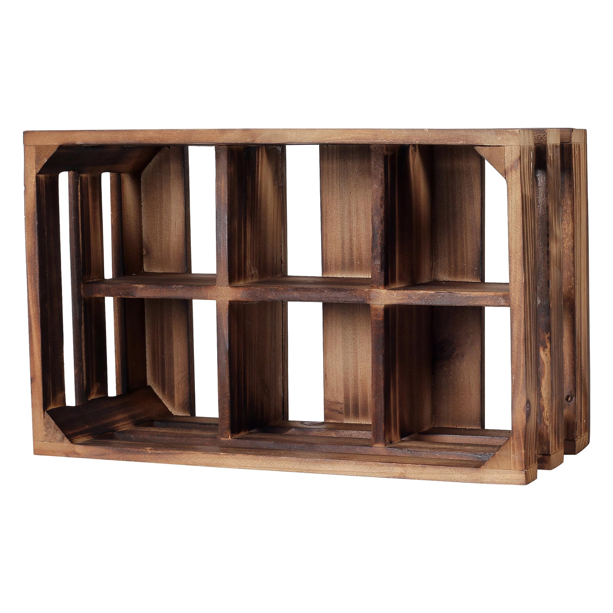 Sintosin Rustic 6 Bottle Wood Wine Racks Countertop, 13 x 8 inch Burning Finished Bottle Caddy, Handmade Farmhouse Wooden Wine Crates, Bottle Holder Decorative for Milk, Gifts for Wine Lovers Sintosin