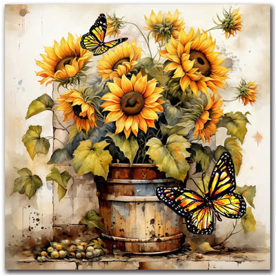 igoodom Diamond Art Kits for Adults, Sunflowers Diamond Art Kits, Full Drill Round Sunflowers Butterfly Diamond Painting Kits, DIY Gem Art and Crafts for Home Wall Decor Gift 14x14inch