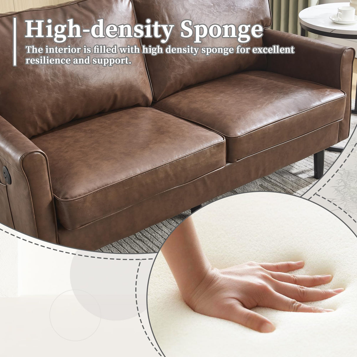 KEIKI PU Leather Loveseat Sofa, 56.3" Small Couch 2 Seater Sofa Couches with 2 USB & 1 Type-C Charging Ports, Removable Pillow Cover, Comfy Cushion, Love Seat Couches for Bedroom, Apartment, Brown KEIKI