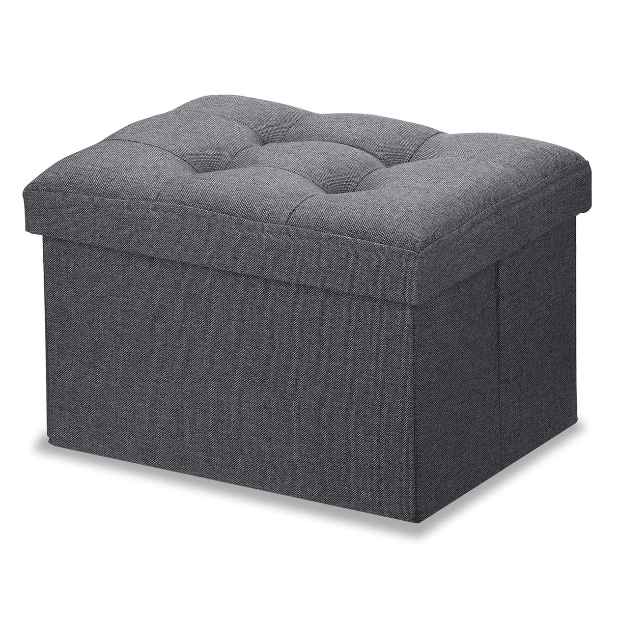 LINMAGCO Ottoman Storage Ottoman with Storage Small Foot Rest Stool Under Desk Stool Short Folding Footrest Linen Cloth Dark Gray 16X12X12IN LINMAGCO