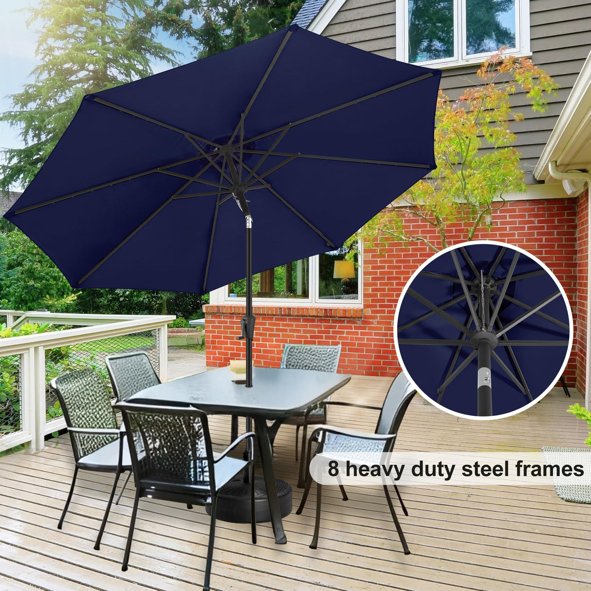 FLAME&SHADE 10 ft Outdoor Market Patio Table Umbrella with Fiberglass Rib Tips and Tilt,Navy Blue FLAME&SHADE