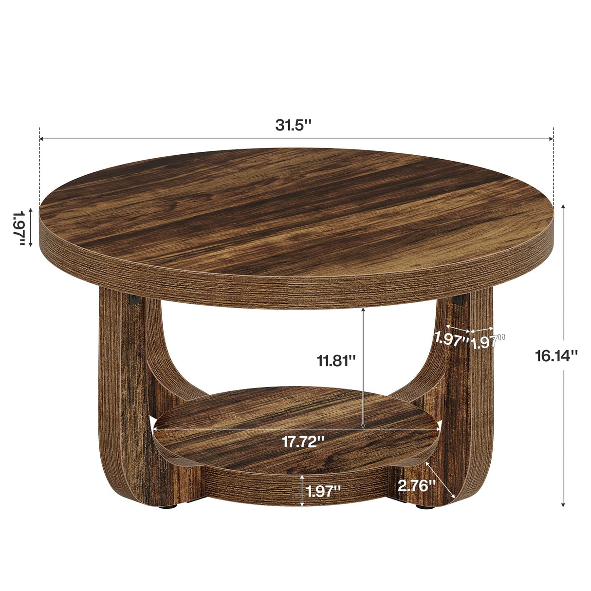 Tribesigns Round Coffee Table, 2-Tier Circle Coffee Table with Storage, Modern Wooden Accent Center Table for Living Room, Thick Tabletop & Base, Dark Brown Tribesigns