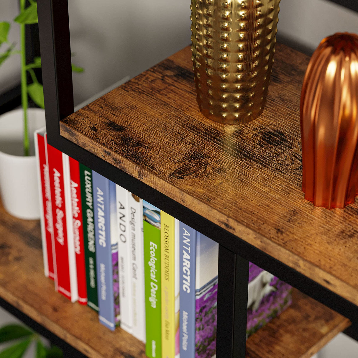 IRONCK Bookshelves 6 Tiers, Industrial Etagere Heavy Duty Shelves for Living Rooom, Office Storage Geomeric Display Boocase, Vintage Brown IRONCK