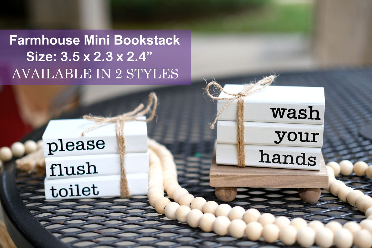 Farmhouse Mini Bookstack for Bathroom Decor Wooden Books for Restroom Shelf Decorative Accent for Guest Bathroom Sign, 2 Signs in 1 Reversible - Wash Your Hands/Relax Soak Unwind LIVDUCOT