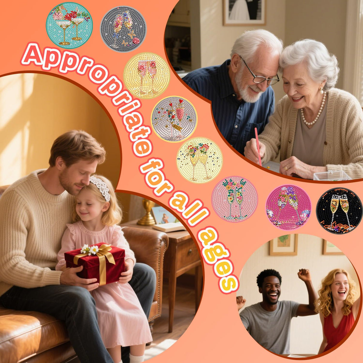 CYNART 8 PCS Cocktail Diamond Art Coasters Kit with Holder, Cocktail Diamond Painting Coasters Complete Kit, Gem Art Coaster for Women, Teens and Beginners, Relaxing DIY Craft Gift CYNART