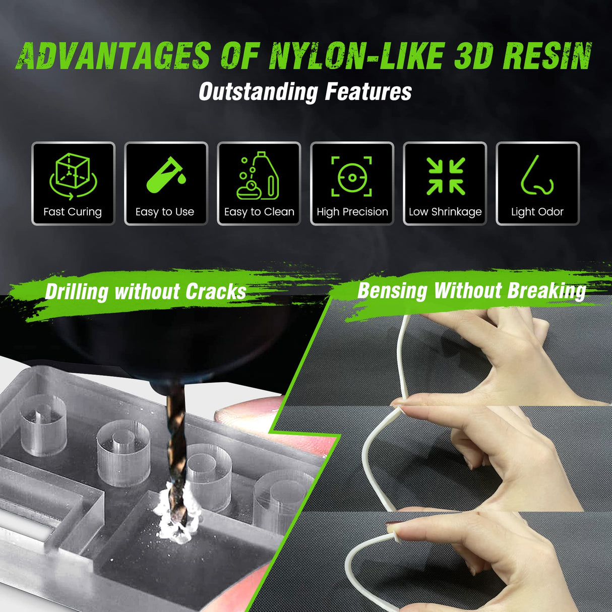 SUNLU 3D Printer Resin, Strong Durable Nylon Like 3D Resin for LCD DLP SLA Resin 3D Printers, 395-405nm UV Light Curing 3D Printing Liquid Photopolymer Resin, Good for Functional Parts, 1000g, Grey SUNLU