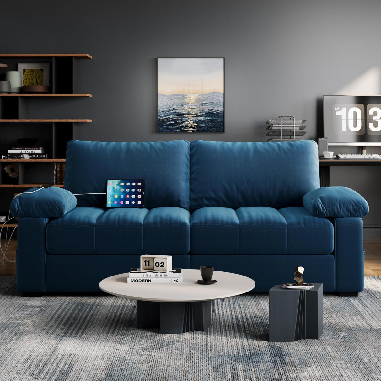 Yaheetech 79" Sofa Couch Modern Velvet Couch with Removable Covers & USB Ports Oversized Loveseat Sofas with Storage Pockets for Living Room Bedroom Apartment Blue Yaheetech