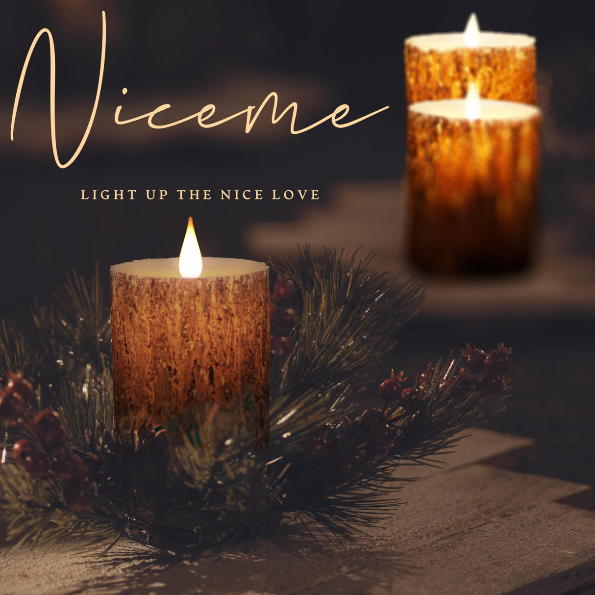 NICEME Rechargeable LED Pine Bark Flameless Candles with Timer Remote USB Cable, Brown Real Wax USB Candles Flickering Fireplace Cabin Decor Electric Fake Battery Pillar Bark Candles, D 3”×H 4”5”6” NICEME