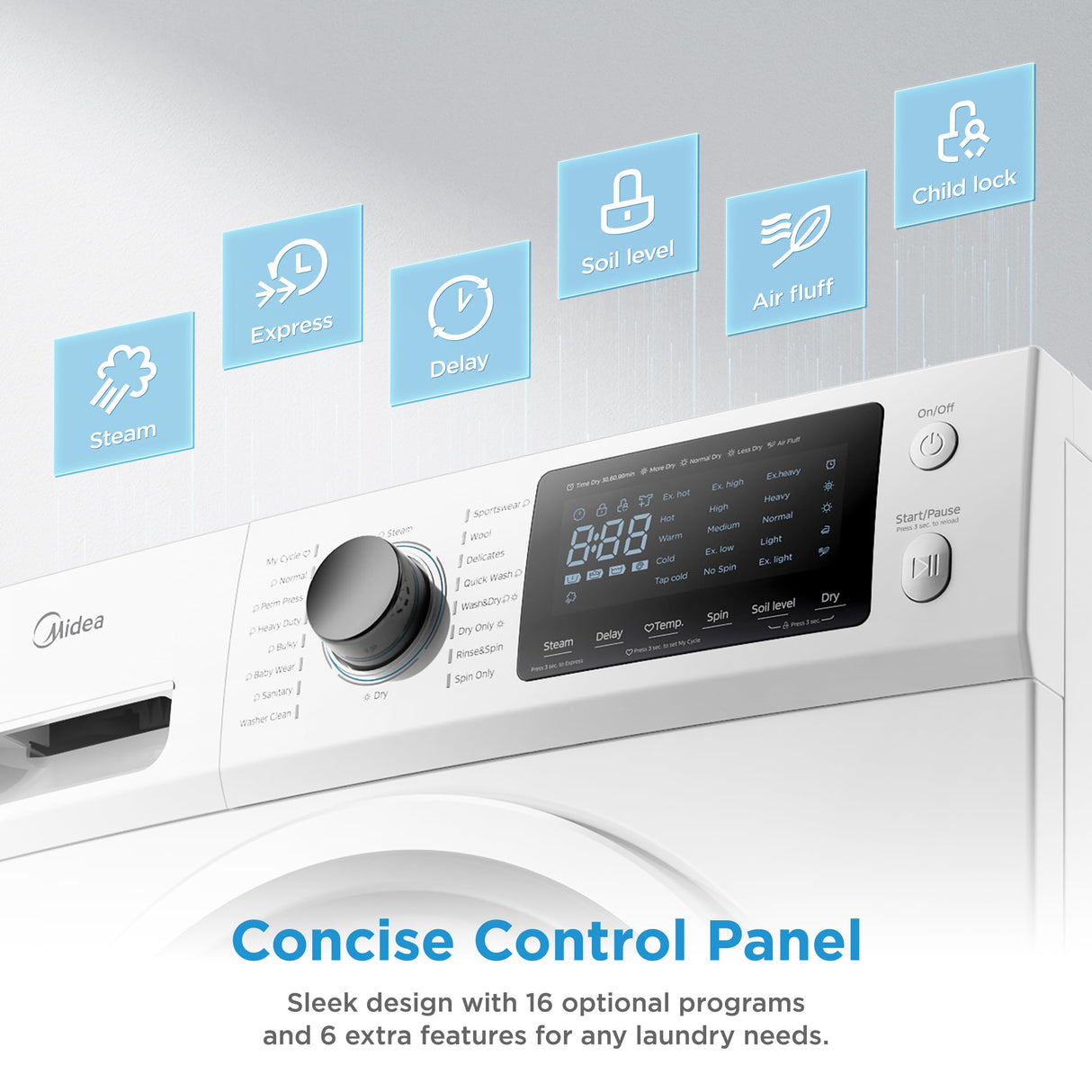 Midea 24 Inch Washer and Dryer Combo, All in One Washer and Dryer 2.7 cu.ft 26lbs, Ventless Washing Machine, Steam Care, Overnight Dry, 1400 RPM, 16 Cycles Front Load Washer, Full-Automatic, White Midea